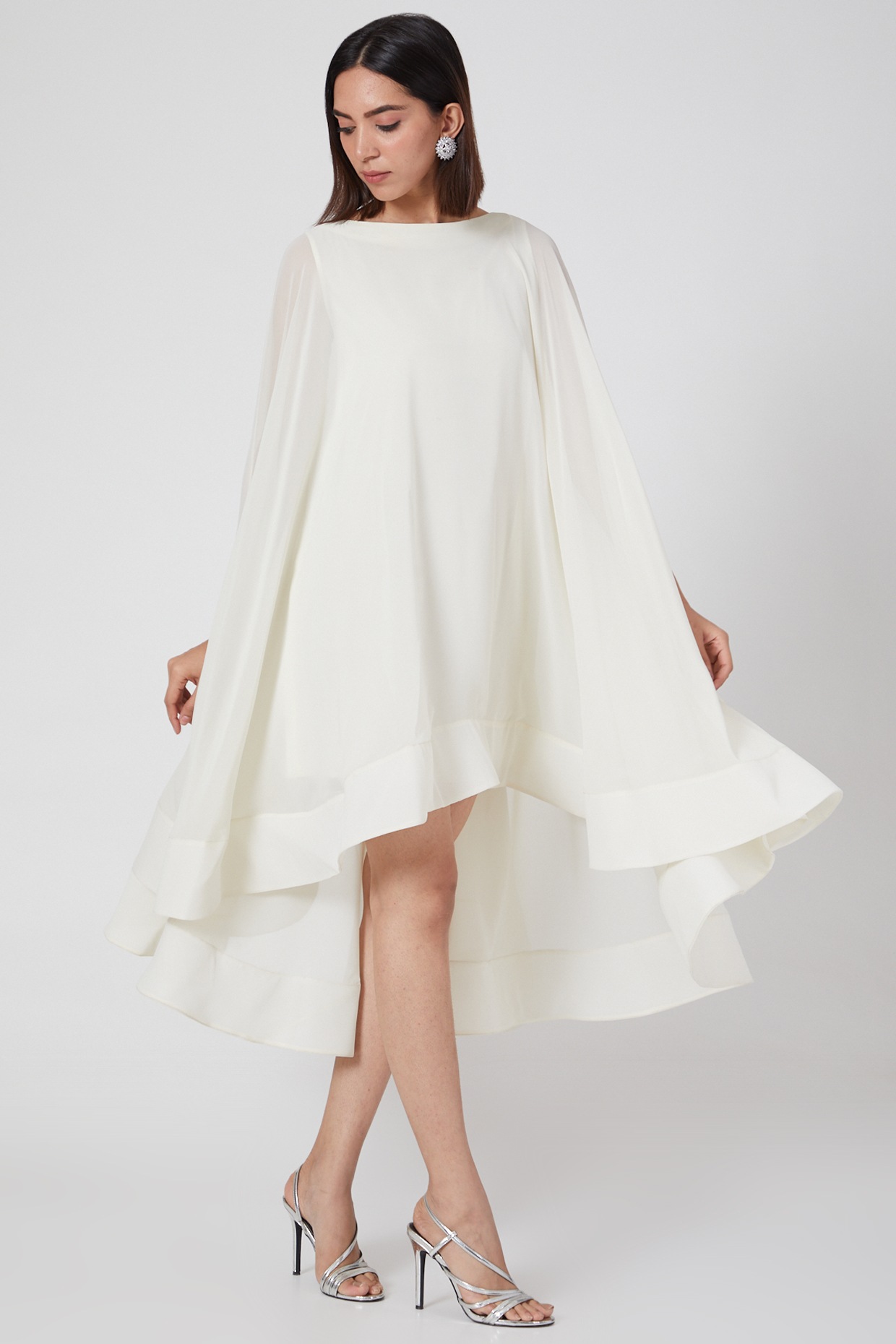 White Mini Cape Trapeze Dress Design by ...